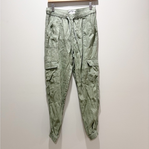 NICOLE MILLER Women’s Linen Olive Green Cargo Jogger Pants Lightweight Size M - Picture 1 of 4